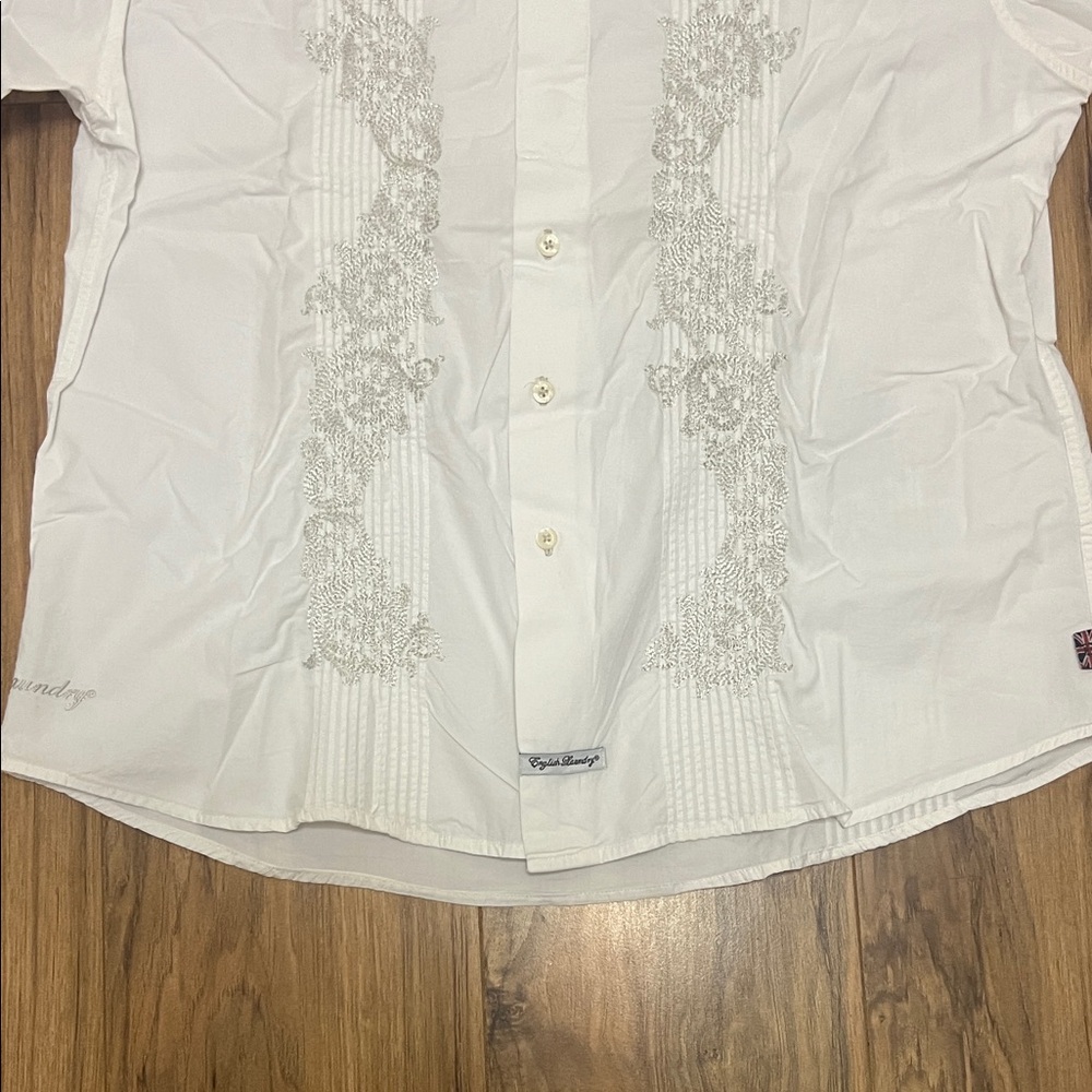 Vintage English Laundry White Dress Shirt with Silver Embroidery Sz XL - Picture 4 of 12